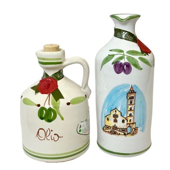 SET 2 VTG Galantino Extra Virgin Olive Oil Jug RARE TRANI CATHEDRAL + Olio-Empty - Picture 10 of 16